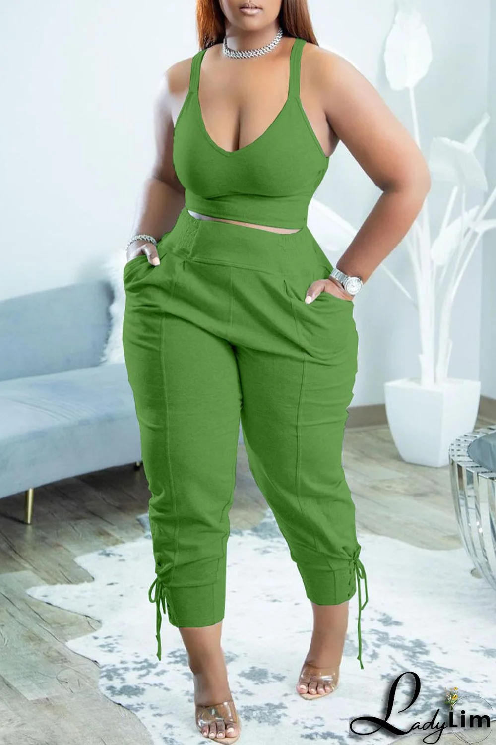 Yellow Casual Sportswear Simplicity Solid Bandage Vests Spaghetti Strap Sleeveless Two Pieces