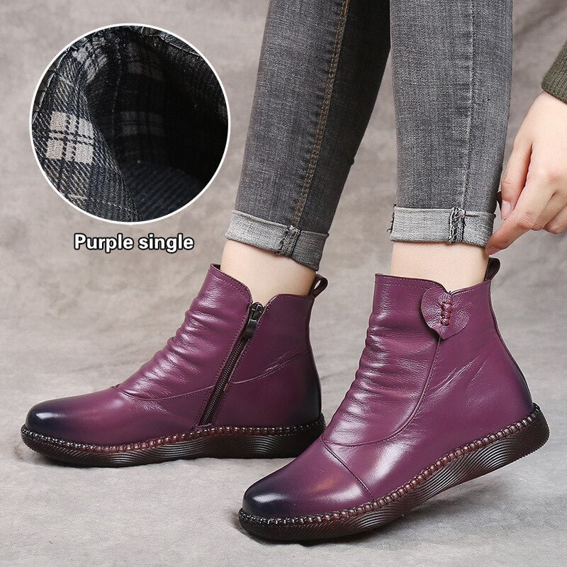 Women's Winter Boots Leather Shoes Women's Fashion Snow Boots Women Flat Shoes Non-slip Warm Thick-Soled Sneakers Women 2022