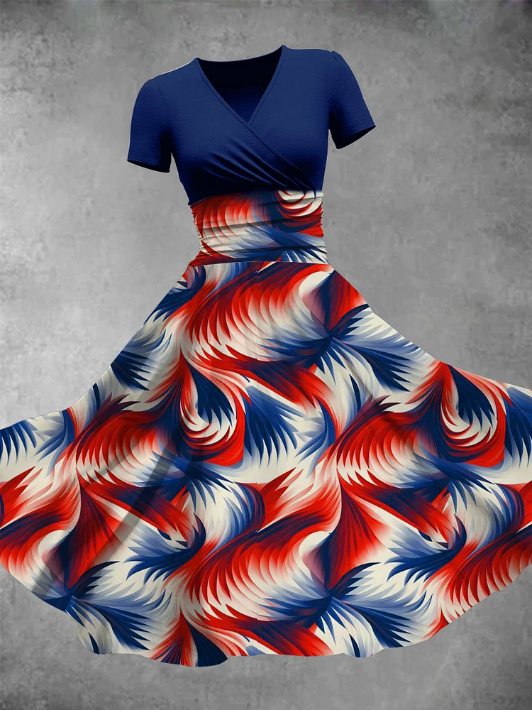 Women's Independence Day Flag Red White and Blue Print Maxi Dress