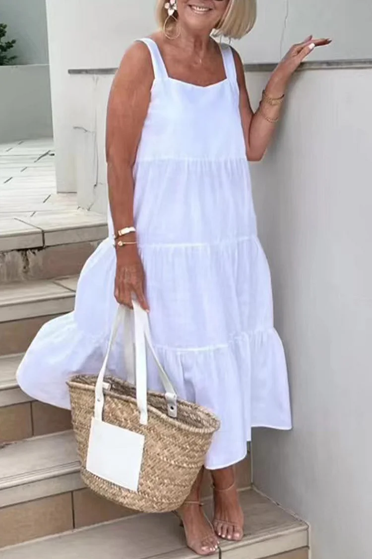 Casual Simplicity Solid Fold Cake Skirt Dresses