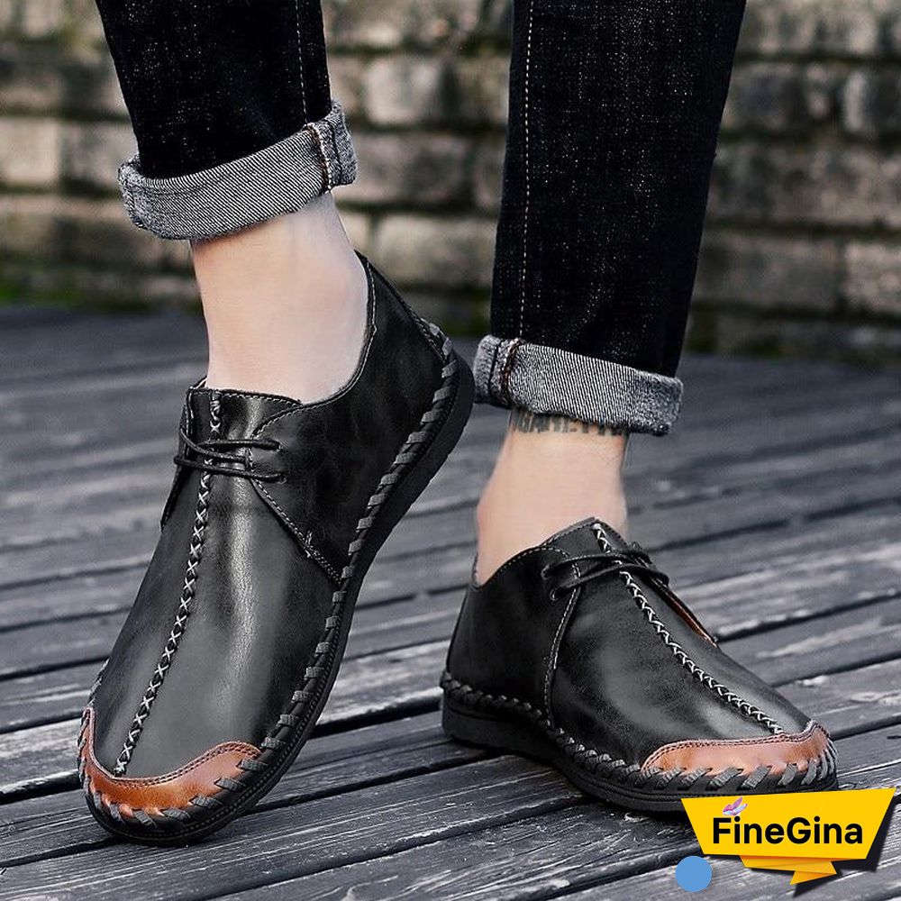 Men Casual Cow Leather Light Comfortable Split Leather Flats Shoes