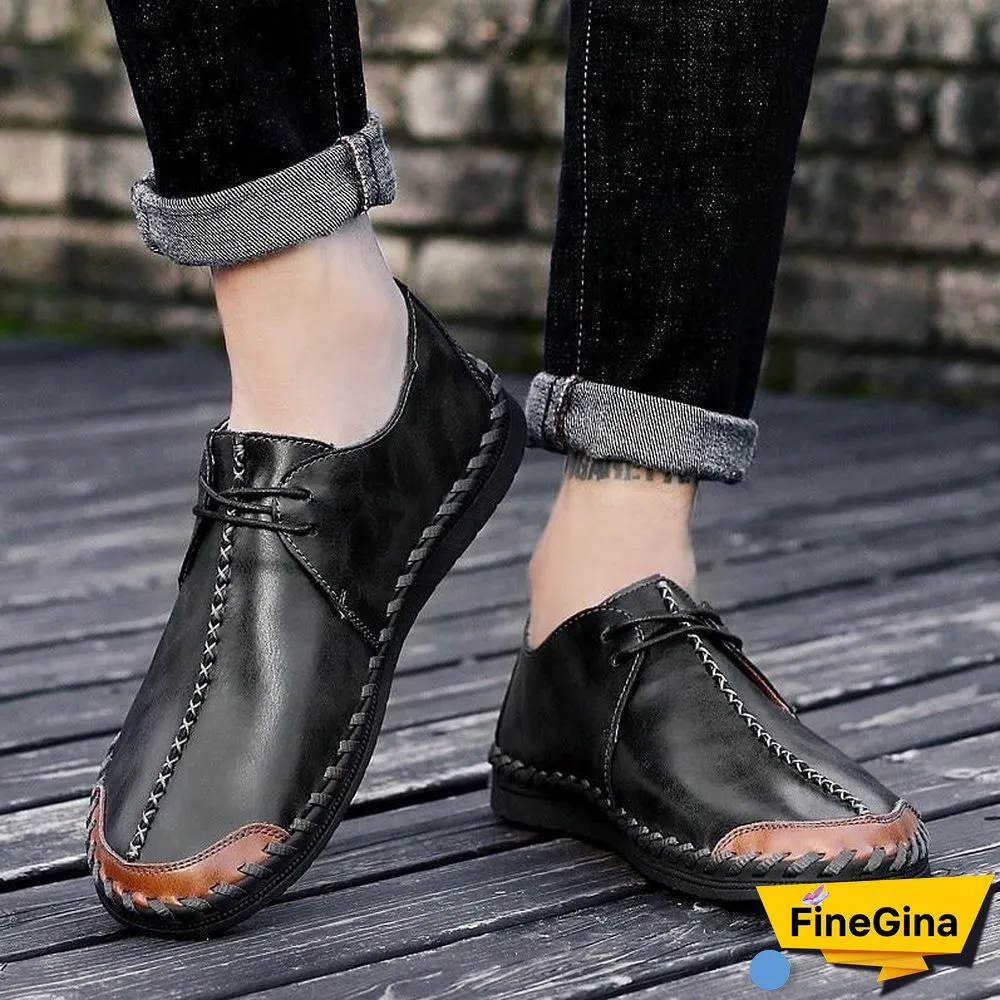 Men Casual Cow Leather Light Comfortable Split Leather Flats Shoes