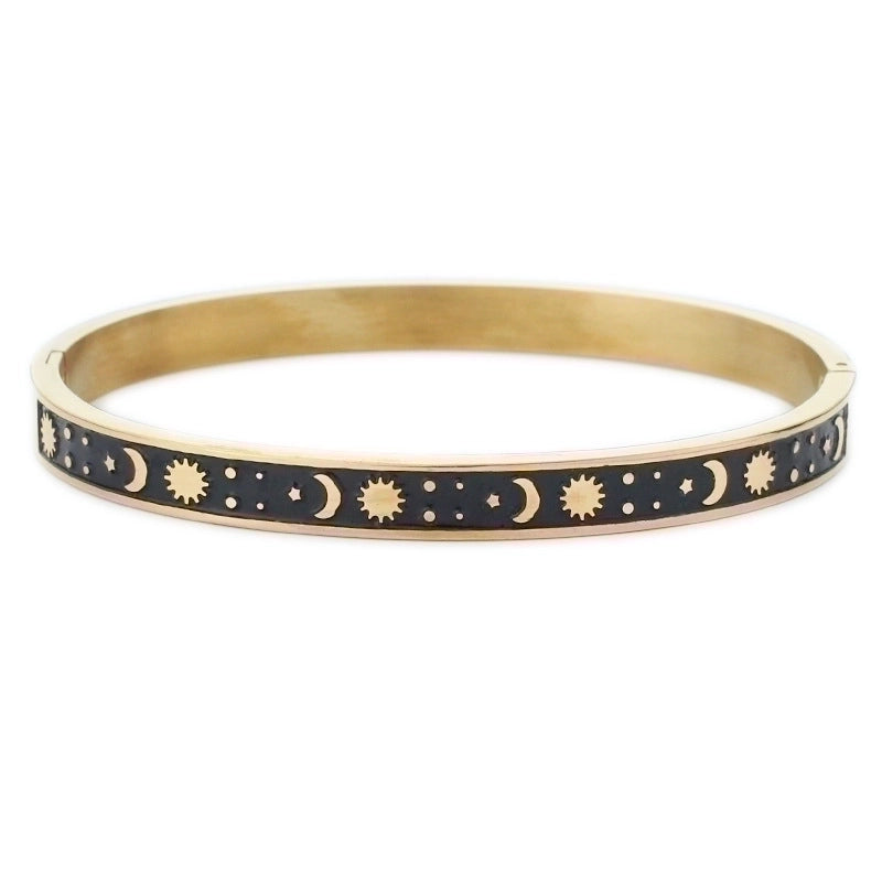 Stainless Steel 18K Gold Plated Rose Gold Plated Tropical Minimalist Roman Style Star Moon Bangle