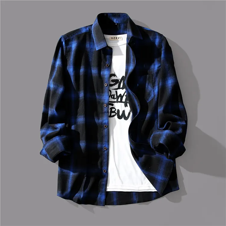 2025 Black and White Checkered Shirt, Men's Korean Style Fashionable Spring and Autumn Shirt