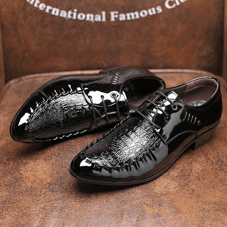 BrosWear Business Crocodile Pattern Smooth Leather Shoes
