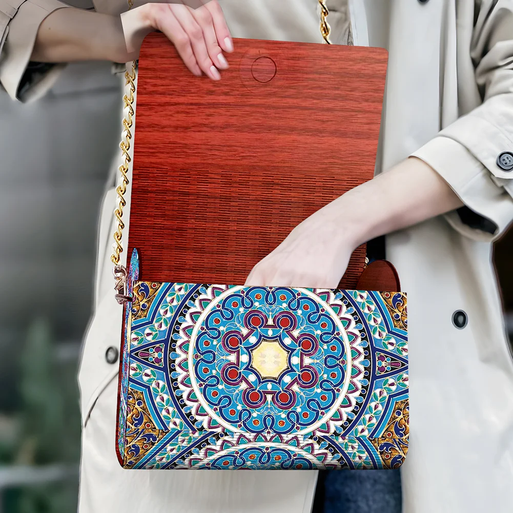 DIY Mandala Diamond Art Wooden Coin Pouch with Chain 5D Diamond Painting Purse