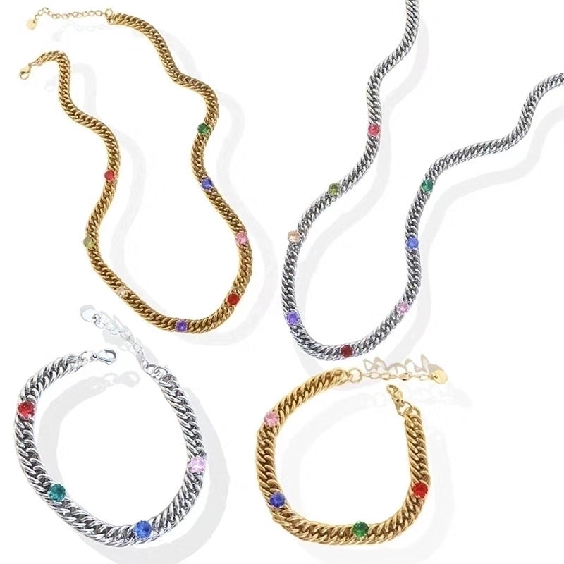 304 Stainless Steel 16K Gold Plated White Gold Plated Gold Plated Fashion Geometric Rhinestones Bracelets Necklace