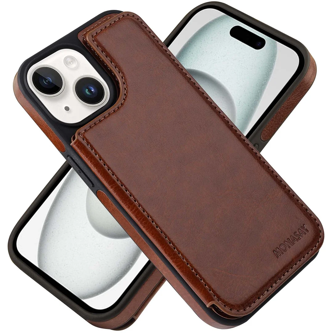 MONASAY Wallet Case for iPhone 15 Flip Folio Leather