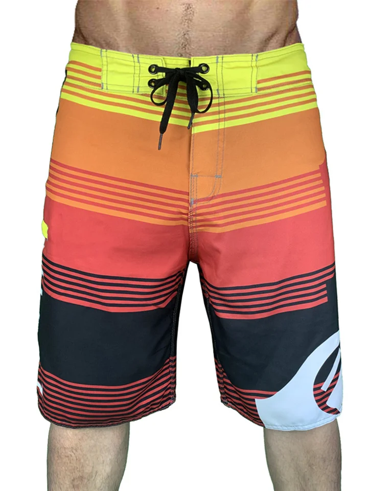 Men's Swim Trunks Swim Shorts Bermuda Shorts Board Shorts Beach Shorts with Pockets 4-Way Stretch Stripe Swimwear Breathable Quick Dry Knee Length Bathing Chic Hawaiian Black Blue Micro-elastic