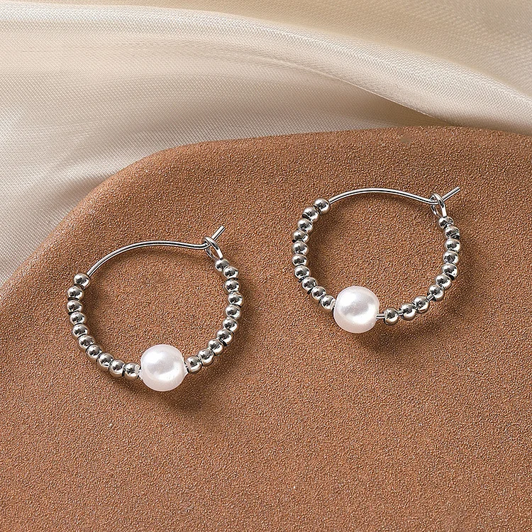Daily Silver Beaded Pearl Earrings  Flycurvy [product_label]