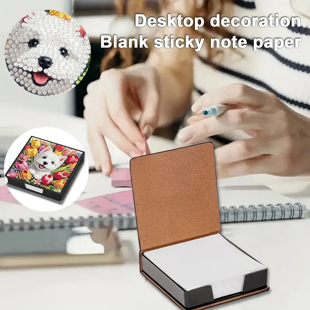 4Pcs Cat 5D DIY PU Diamond Painting Kit Office Note Box with 160 Sheets Paper