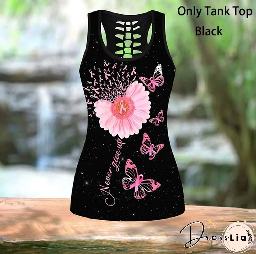 Breast Cancer-Faith Hope Love 3D Print Two Pieces Set Sleeveless Shirt And Legging Summer Combo Tank Top & Legging Outfit Plus Size S-5Xl