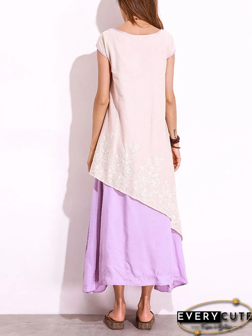 Vintage Floral Embroidered Sleeveless Two Layers Long Maxi Dresses
