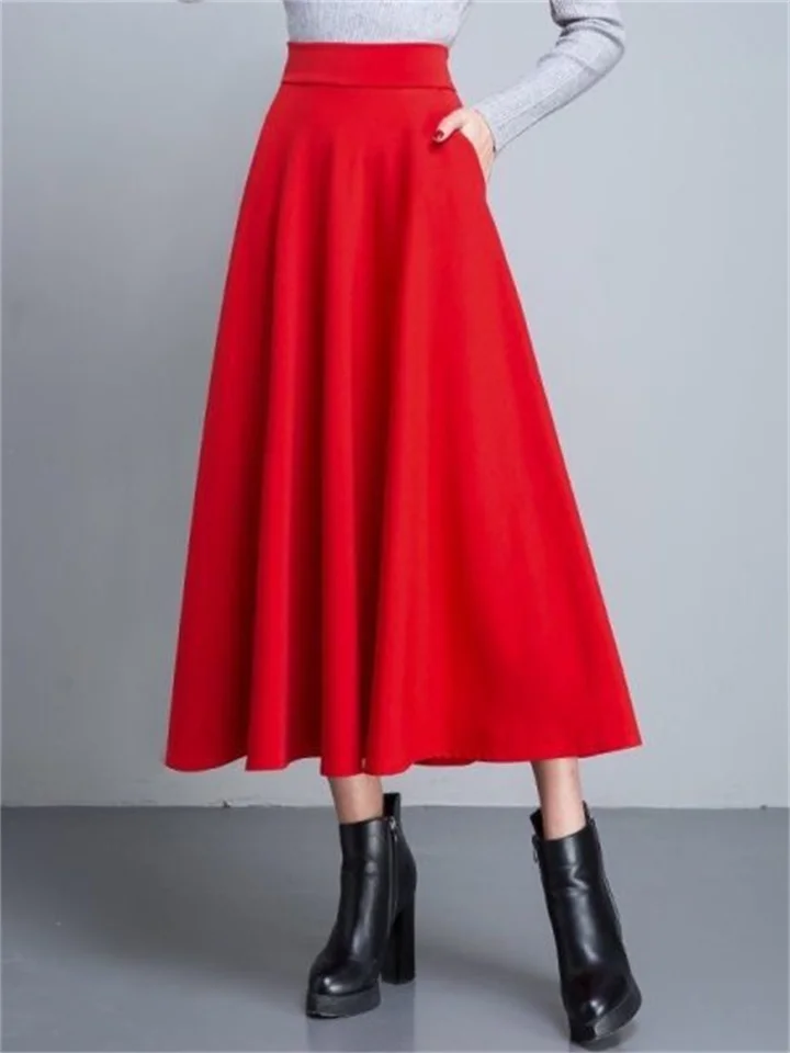 Women's Skirt Swing Work Skirts Long Skirt Maxi Polyester Black Wine Red Skirts Pocket Without Lining Streetwear Daily Weekend M L XL-Cosfine