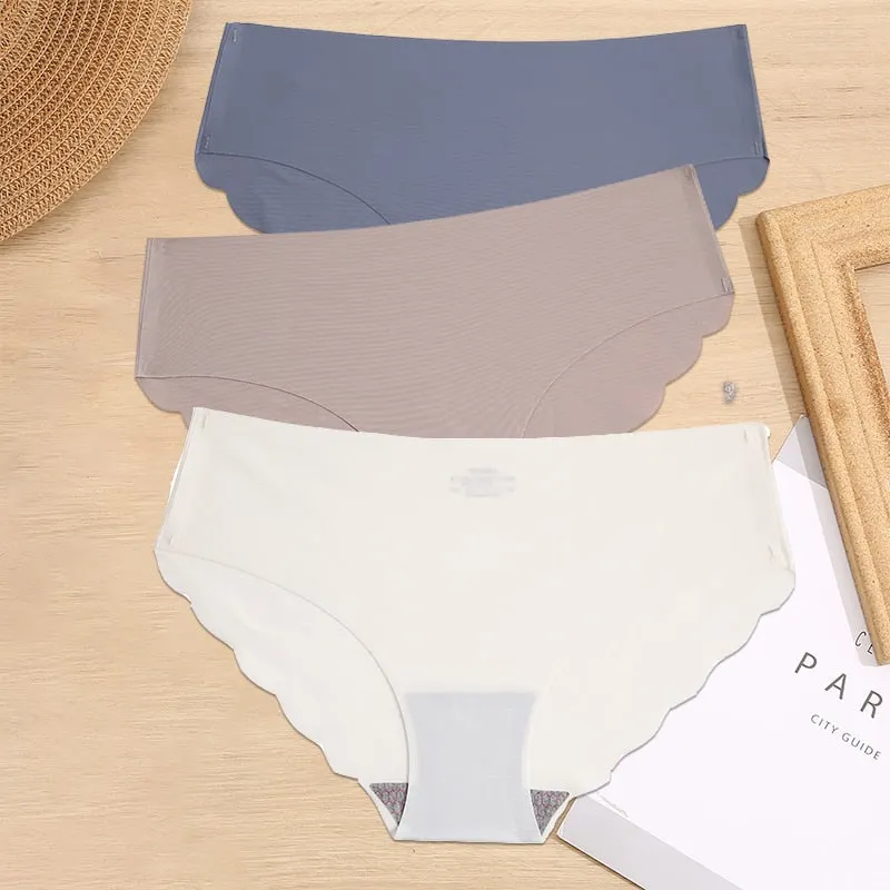 FINETOO 3PCS/Set M-XL Seamless Ice Silk Women Panties Sexy Pantys 7 Solid Colors Breathable Pantys Underwear For Girls Lingerie
