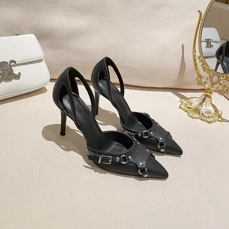 80mm Heel Pointed Toe Black Prom Sandals High Pumps Party Stilettos Shoes