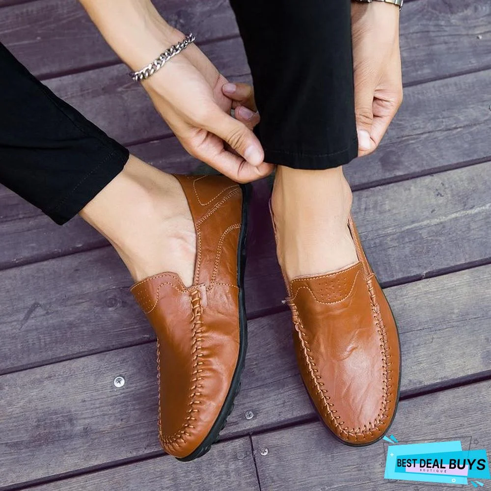 Mens Genuine Leather Loafers Moccasins Comfy Breathable Slip On Boat Shoes