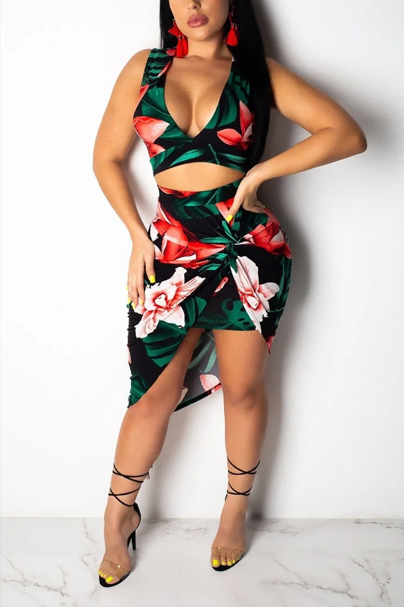 Sexy Fashion Digital Print Skirt Set