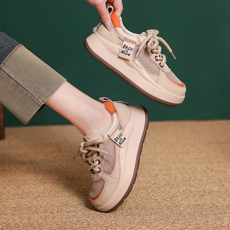 Yyvonne Summer Thin Mesh Shoes Women's Spring And Autumn New Catchable Loose Pastry Bottom Mesh Casual Board Shoes