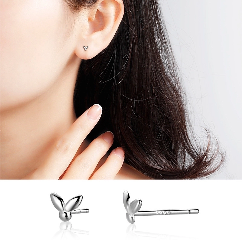 1 Pair 925 Sterling Silver Four Leaf Clover Star Lightning Ear Studs