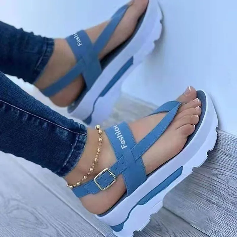 Fashion Clip Toe Platform Sandals Women Strap Buckle Summer Beach Shoes Woman Non-Slip Thick Bottom Wedges Sandalias Mujer 35-43