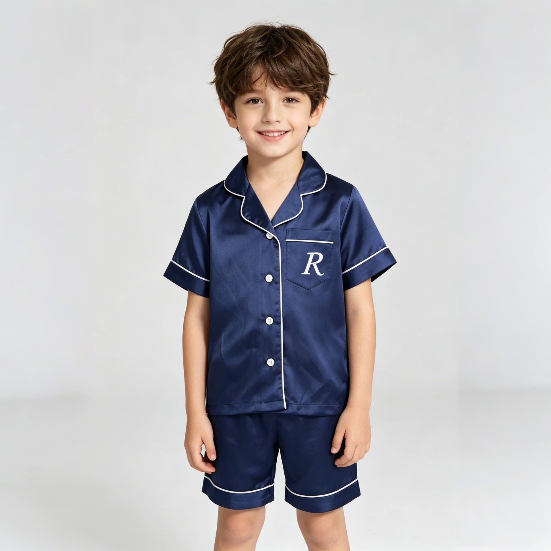 Monogrammed Classic Short Set Kid's Silk Pajamas REAL SILK LIFE
