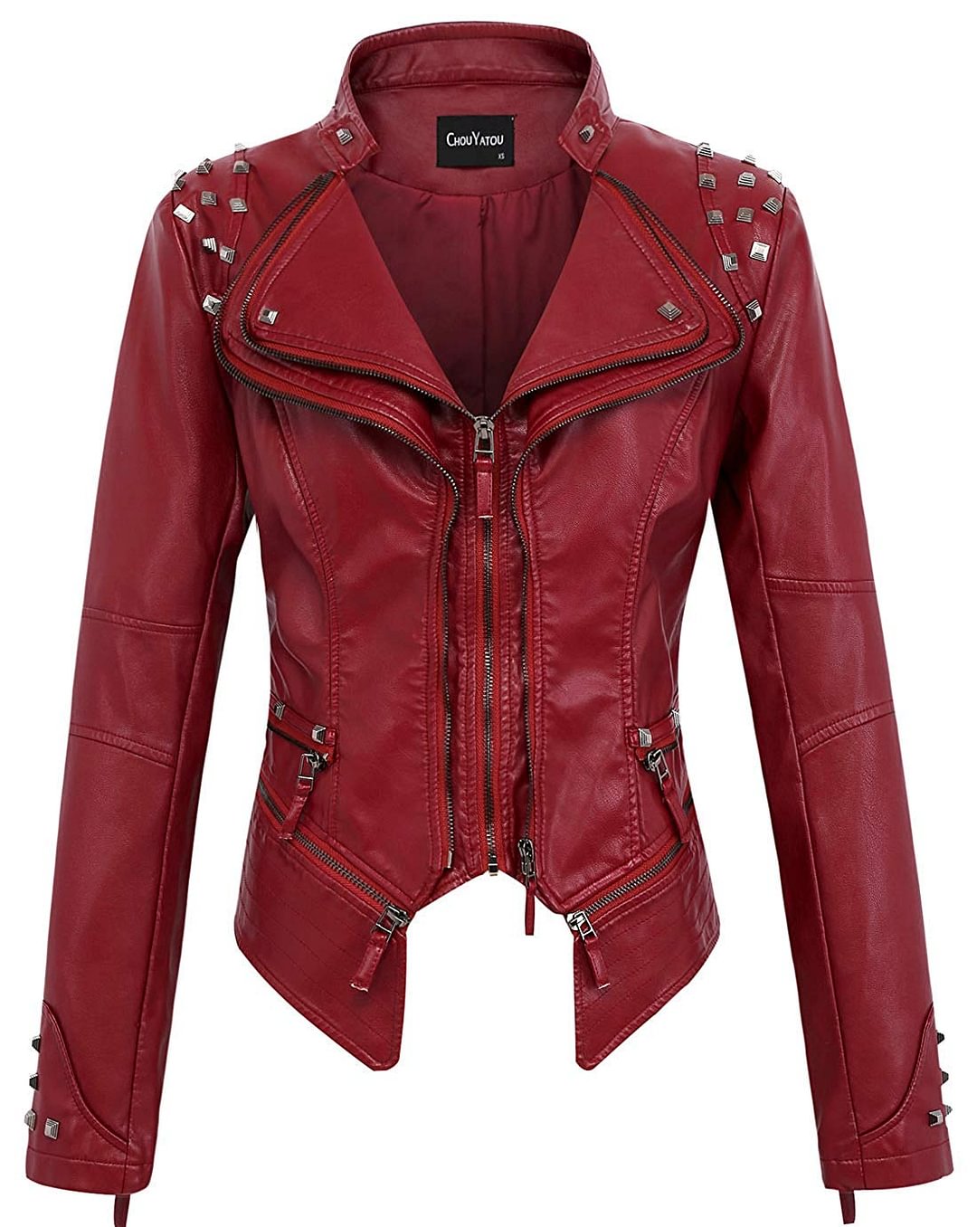 Fashion Studded Perfectly Shaping Faux Leather Biker Jacket for women