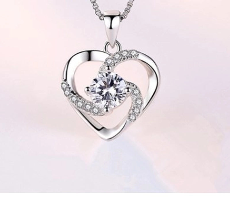 925 Sterling Silver Artificial Gemstones Box Chain Inlay Heart Shape Pendant Necklace