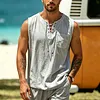 Men's Retro Vacation Cotton Linen Sleeveless Lace-Up Tank Top by Inlyline