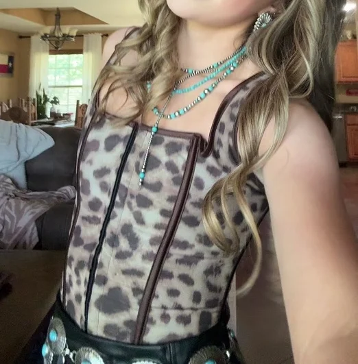 Western Leopard Leather Skirt Suit