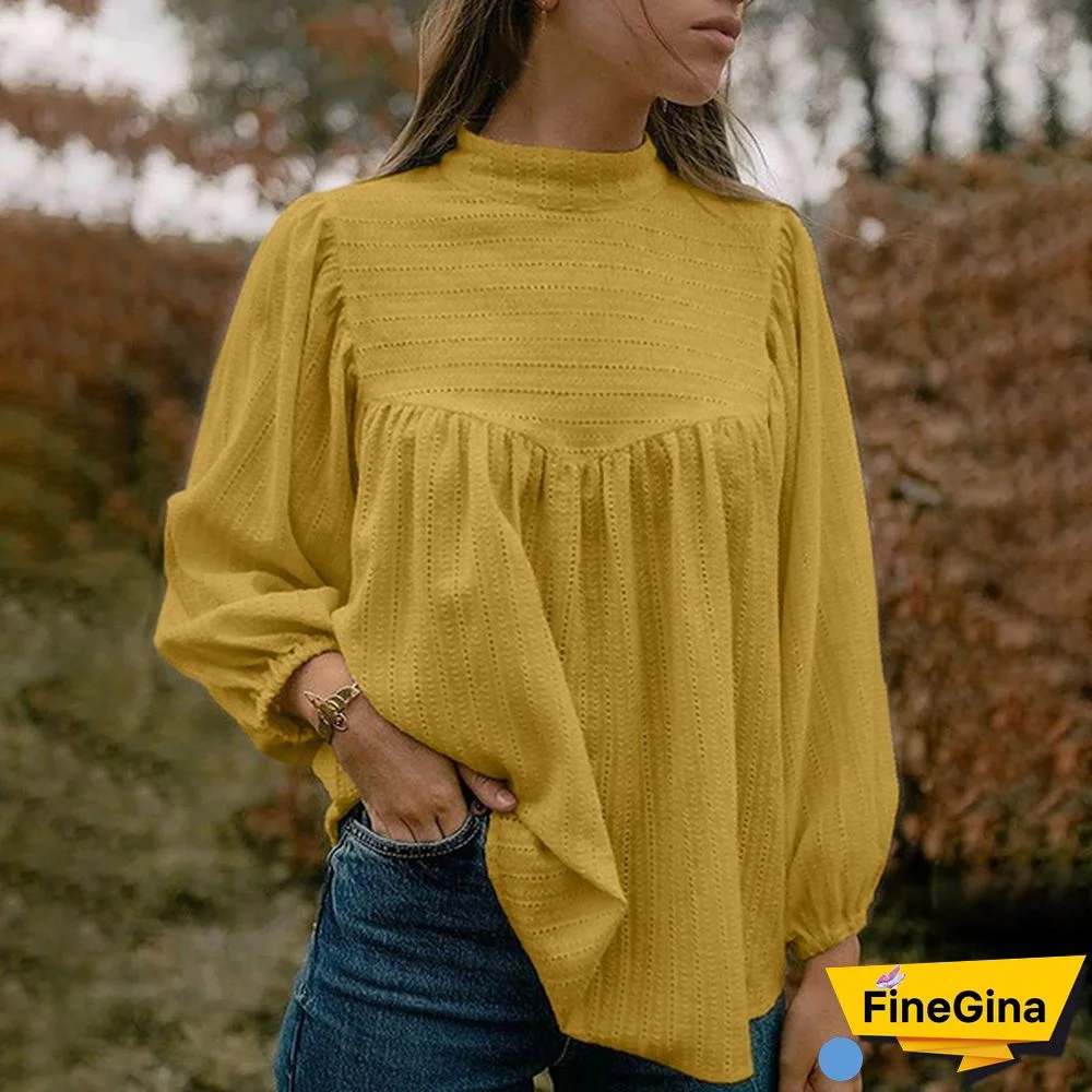 Women Puff Long Sleeve Blouse Lace Stitching Cotton Linen Casual Elegant Shirt Ladies Tops Plus Size