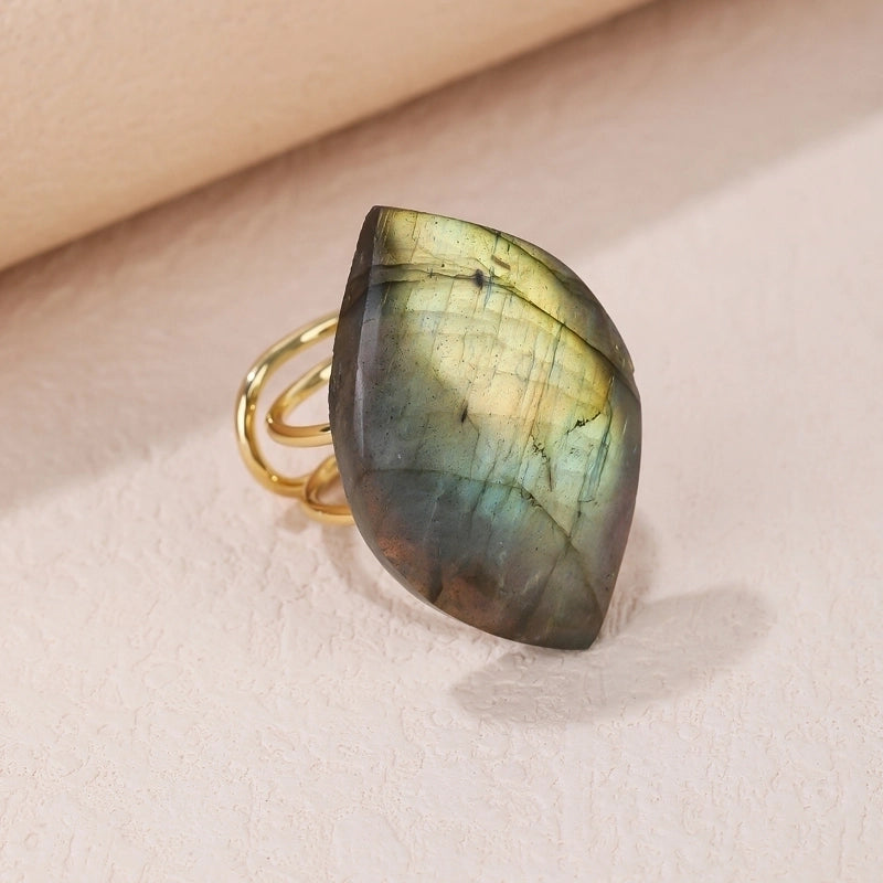 Hip-Hop Punk Irregular Labradorite Asymmetrical Irregular Labradorite Women’s Open Rings