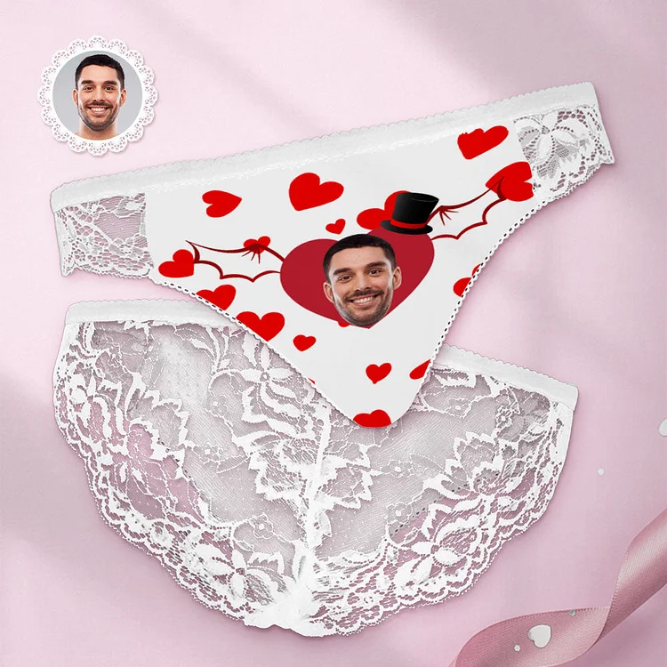 Custom Face Women Lace Panty I Love You Heart Sexy Panties