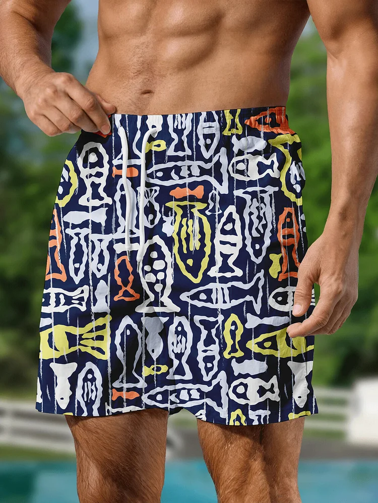 Men's Fish Painting Hawaii Vacation Print Casual Shorts