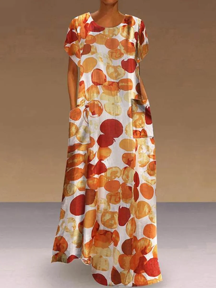 Fashion Round Neck Printed Short Sleeve Dress