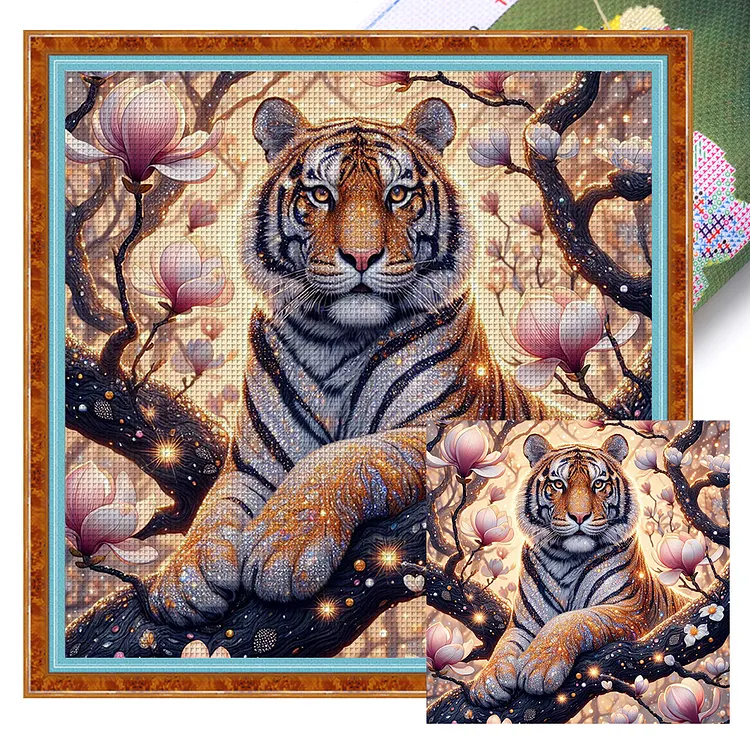 Tiger And Flower (40*40cm) 11CT Stamped Cross Stitch gbfke