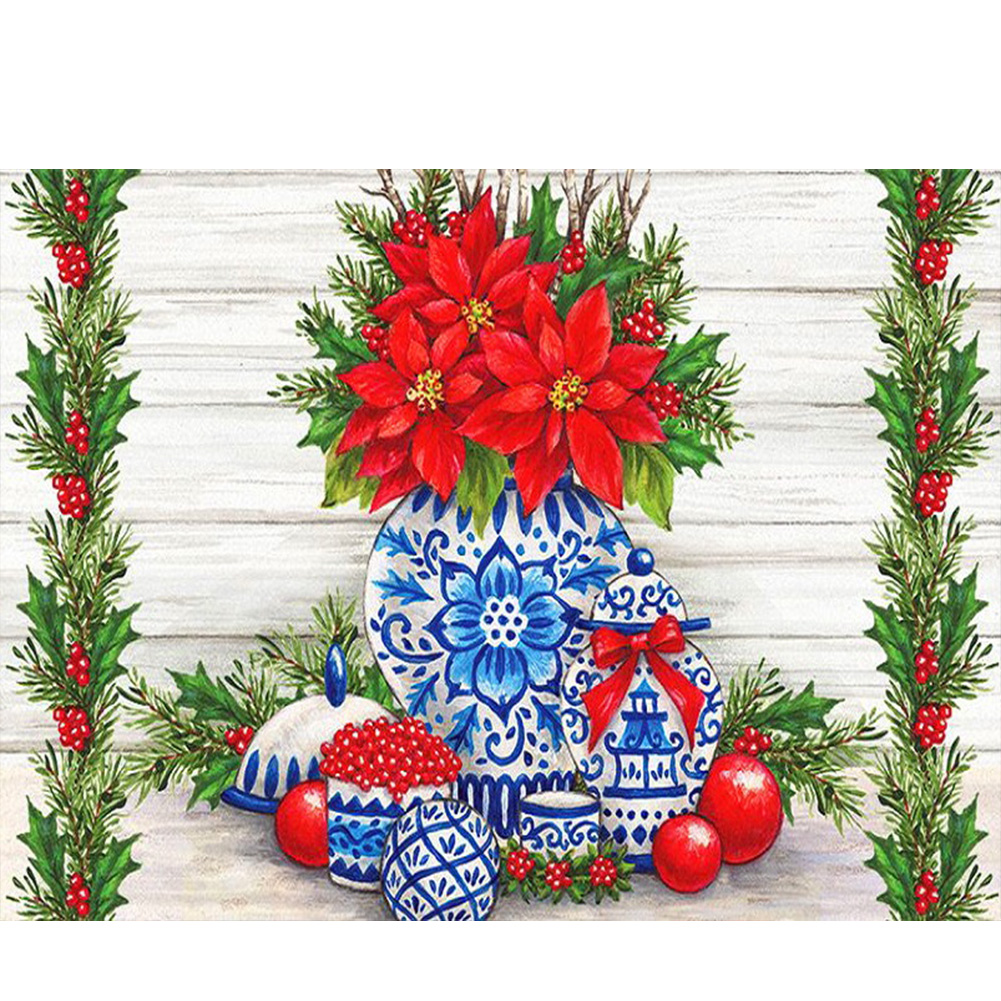 

Vase Poinsettia - Round Drill Diamond Painting - 45*30CM, 501 Original
