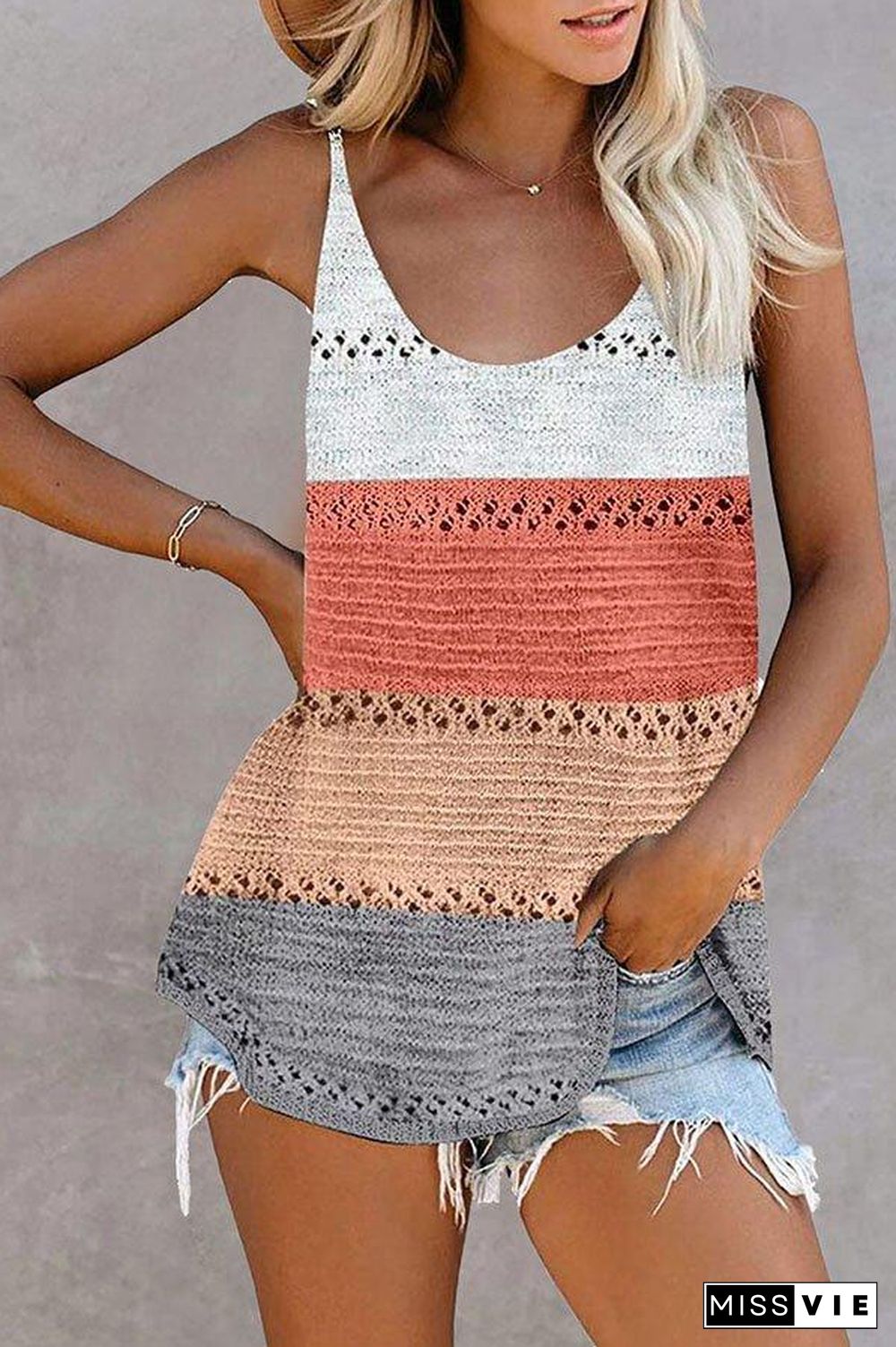 Color Block U-Neck Sleeveless Vest