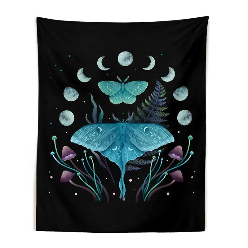 Nordic Psychedelic Butterfly Tapestry Mushroom Chart Diagram Bohemian Hippie Witchcraft Tarot Wall Art Boho Decor wall hanging