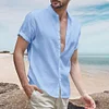Gioiacombo™ Camicia a maniche corte in lino con colletto alla coreana estivo da uomo