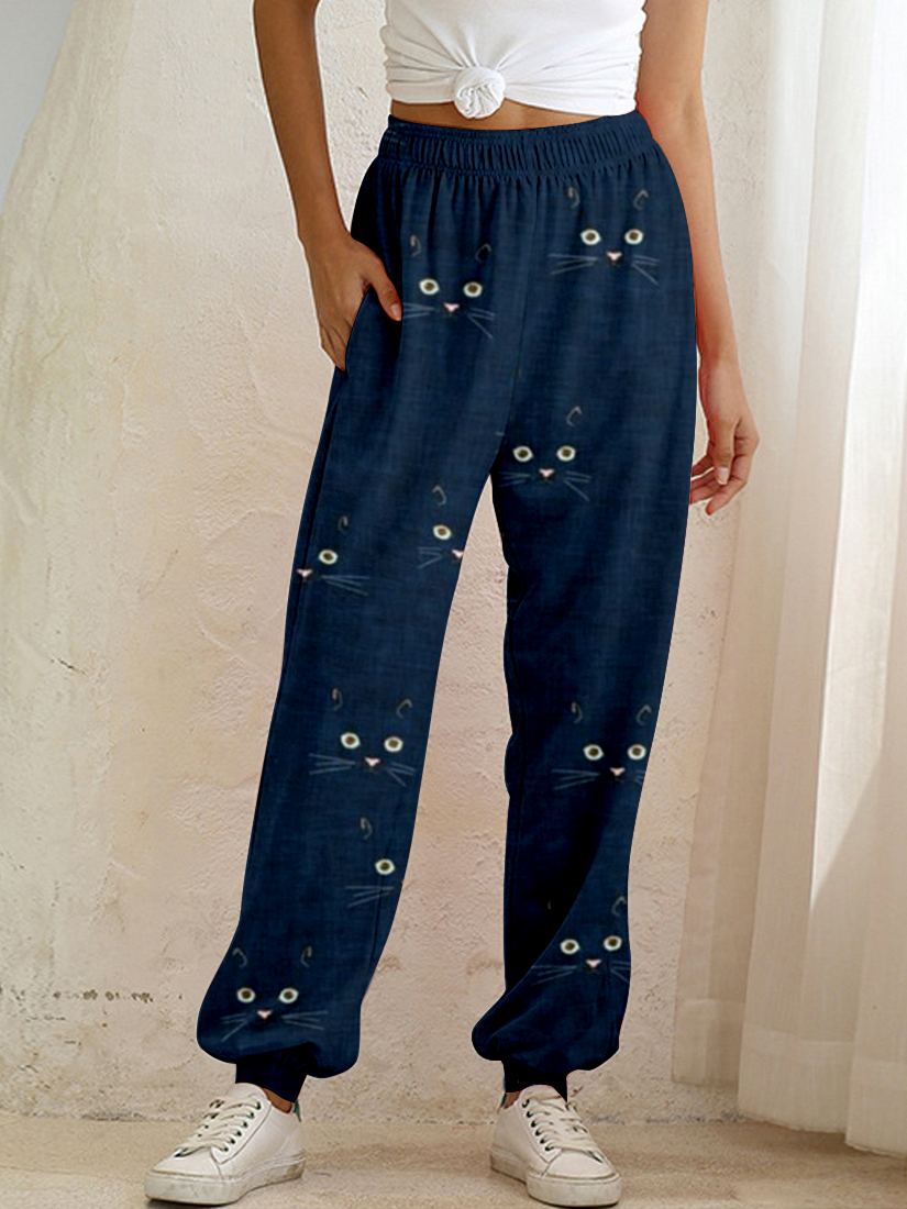 Cute Cat Face Pattern Cozy Sweatpants wearshes