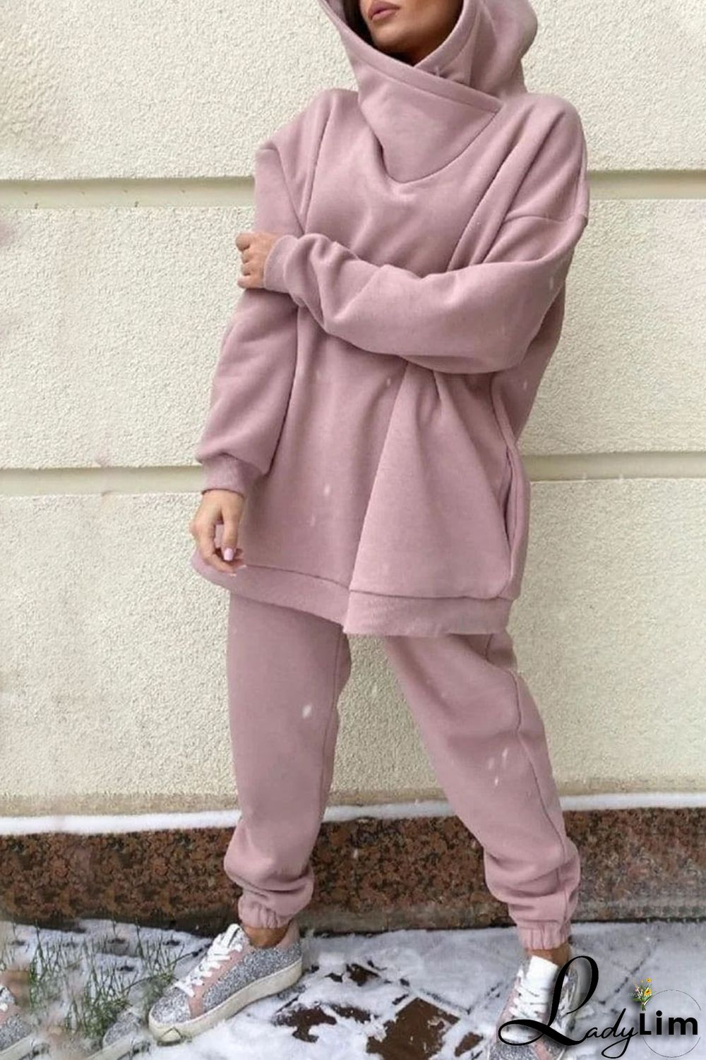 Dark Gray Casual Solid Split Joint Hooded Collar Long Sleeve Two Pieces