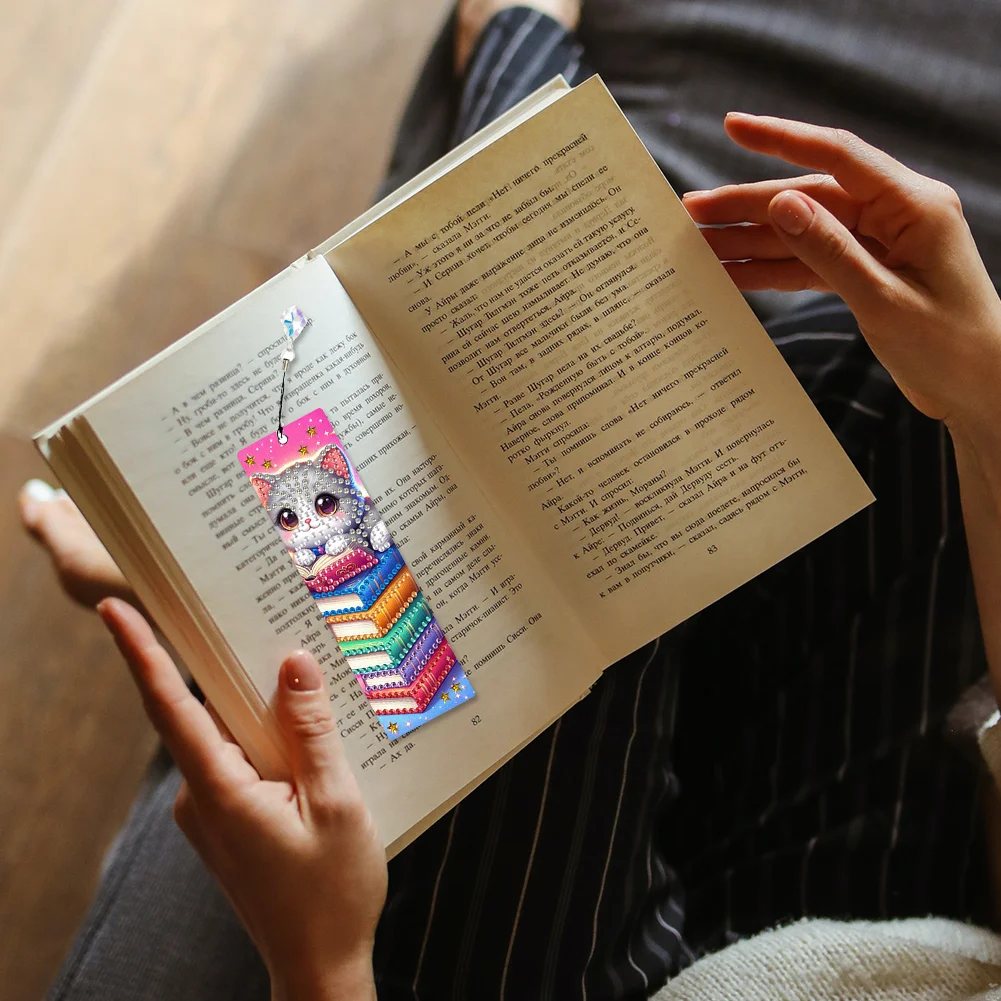 4Pcs DIY Cat Book Diamond Painting Bookmarks Diamond Art Bookmarks for Book Lovers 