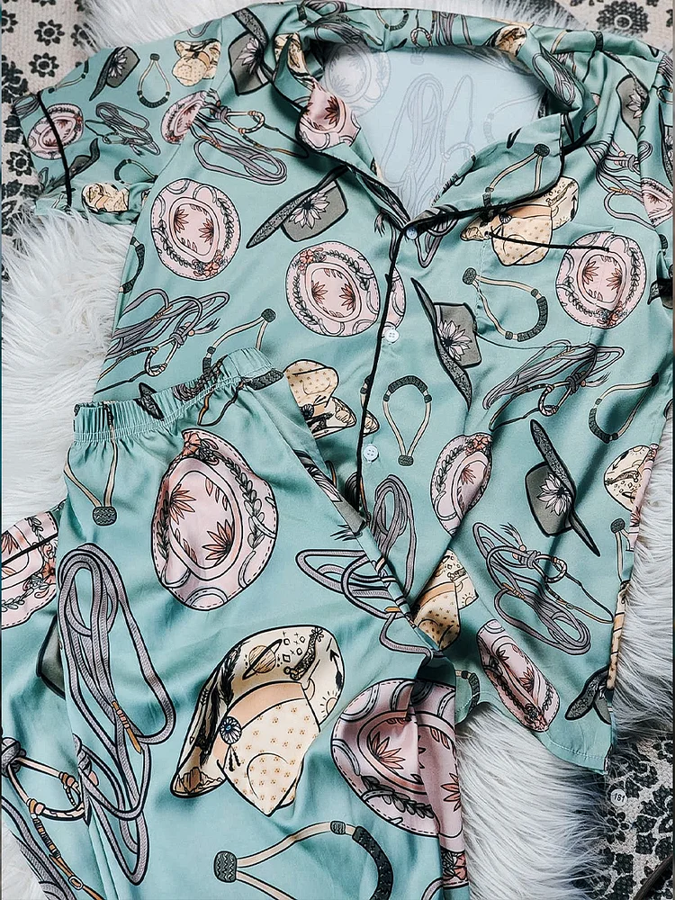 Casual Western Hats Print Pajama Set