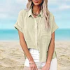Gioiacombo&trade; Camicia a maniche corte in lino da donna casual tinta unita nuova estate