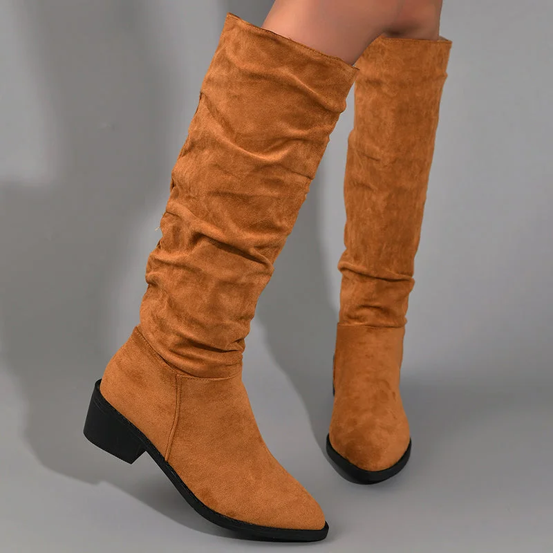 Women's Slouch Boots Knee High Medium Chunky Heel Western Cowboy Boots