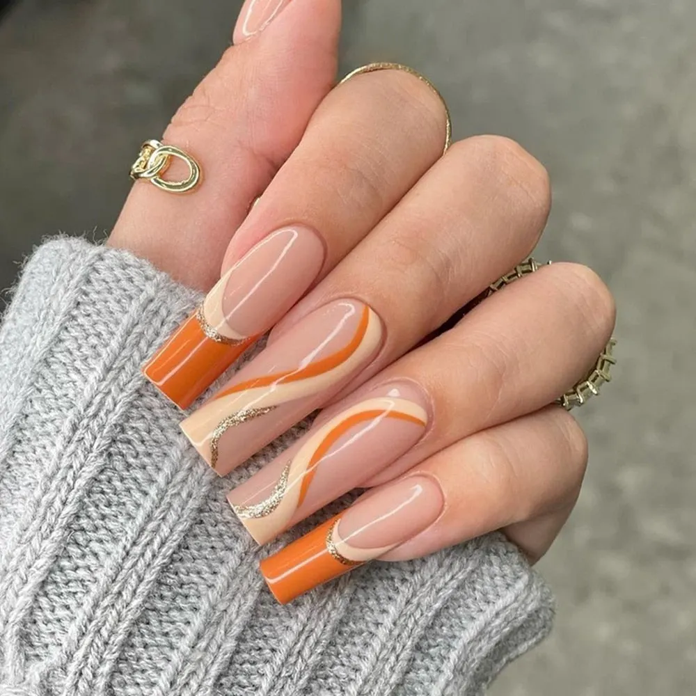 Extra Long Coffin Fake Nail Black And White Plaque False Nails French Ballerina Artificial Full Cover Nail Tips Press On Nail 515-1-Nail Inspo