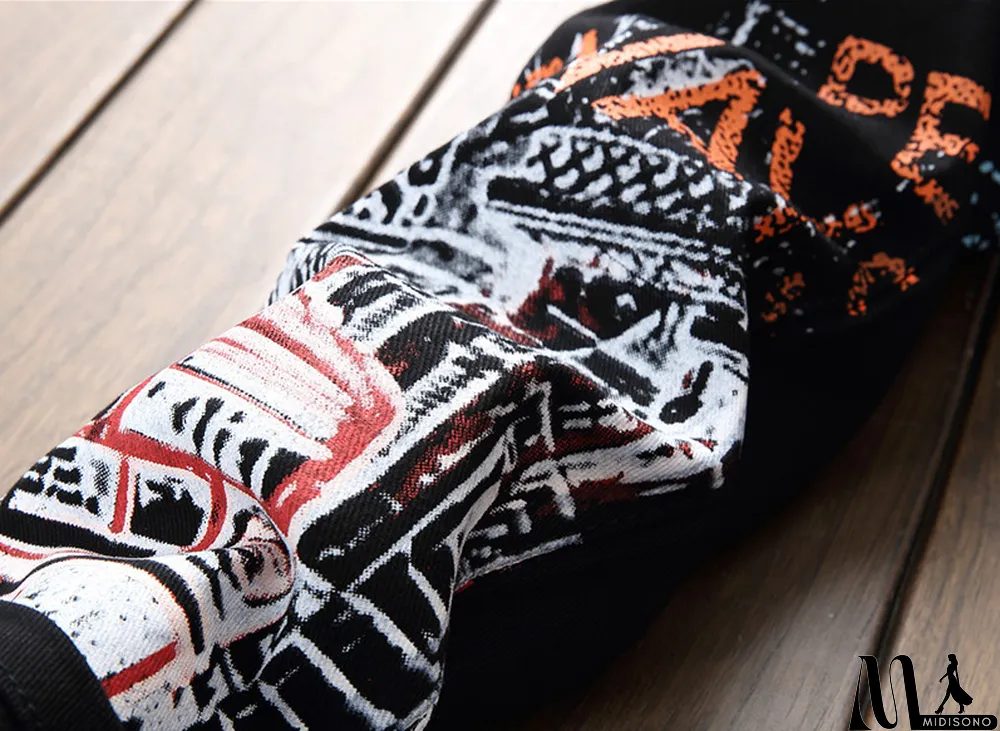 MidiSono - Men's Casual Elastic Printed Straight Jeans