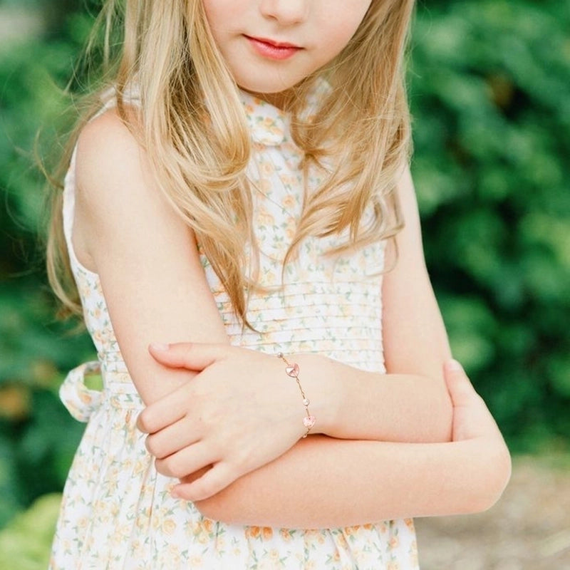 Stainless Steel Plated 18K Gold Chain Pink Butterfly Love Imitation Pearl Children’s Bracelet