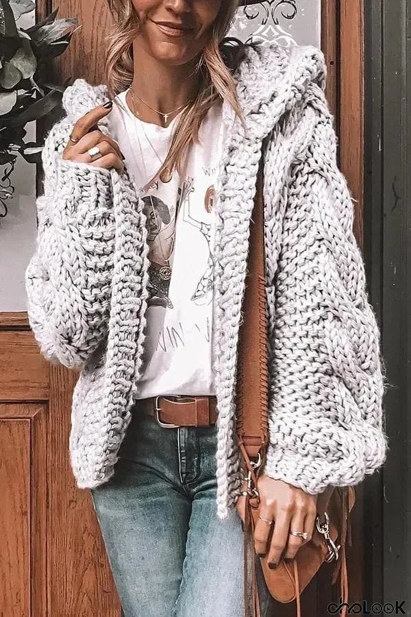 Thick Knit Hooded Cardigan